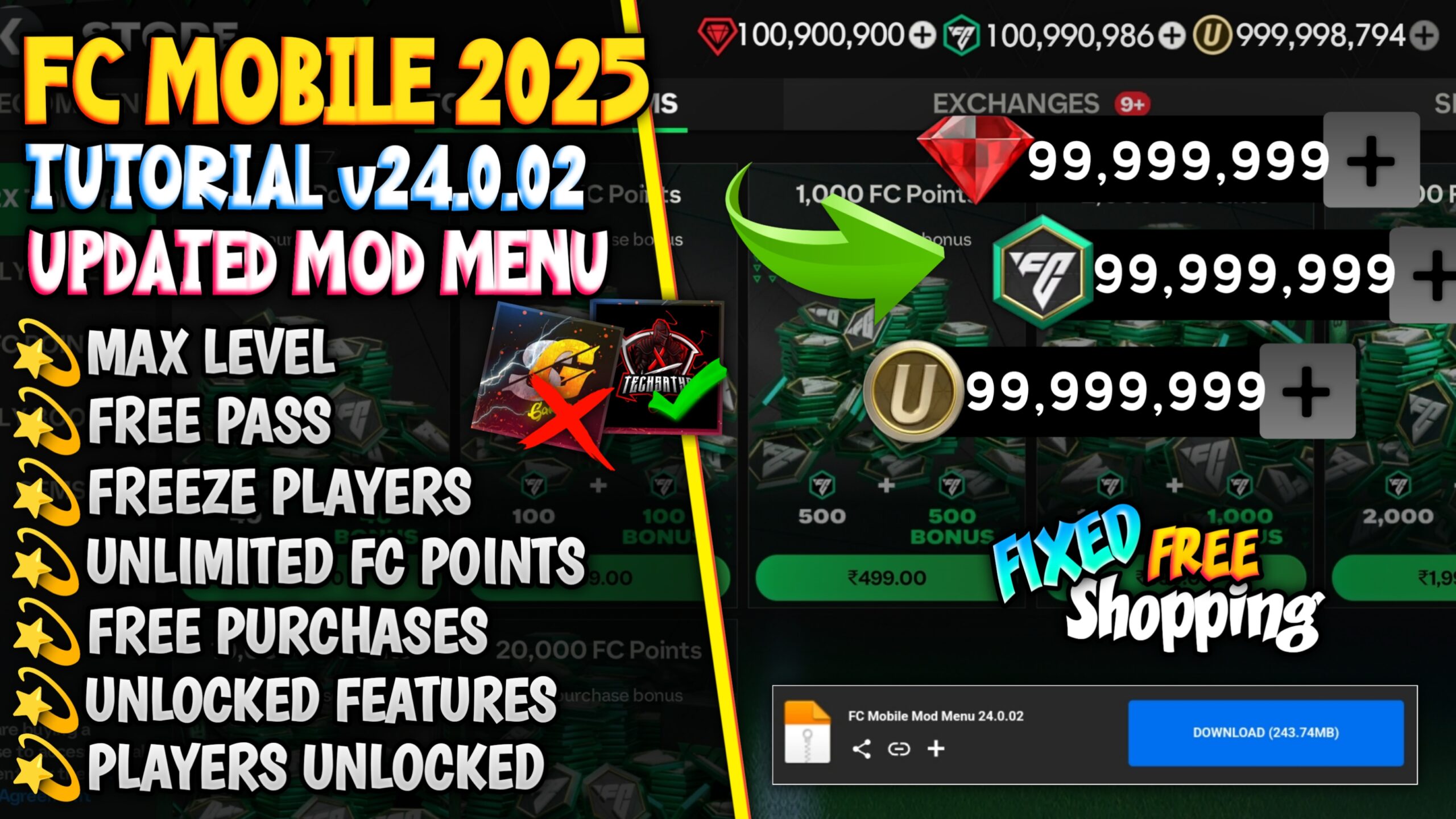 FC Mobile 25 VIP MOD MENU v24.0.03 – Unlimited Money & FC Points | FC MOD APK 2025